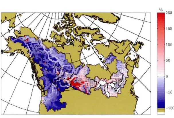Figure  5.  Spatial  distribution  of the  boundary  forcing  errors  associated  with  the  30-year mean  winter  (DJF)  streamf]ows  (in  %)
