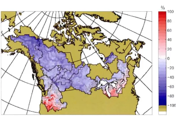 Figure 6.  Spatial  distribution  of the  boundary forcing  errors  associated  with  the  30-year mean  springs  (MAM)  streamflows  (in  %)