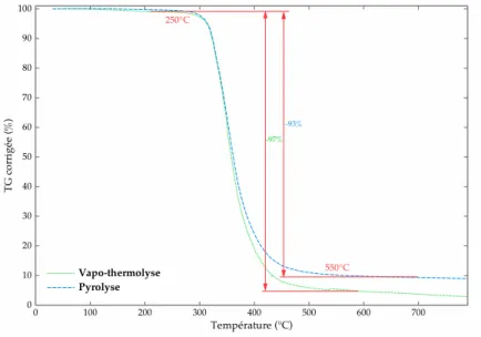 Figure 3.3 - Thermogravimétrie dynamique de la résine SR1710 polymérisée en vapo-thermolyse