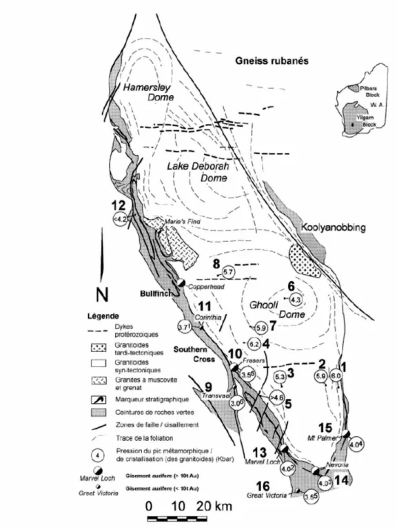 Figure  2.8  :  Exemple  d’un  complexe  métamorphique  archéen,  dans  la  région  du  Complexe  de  Ghooli,  Province  de  Southern  Cross  dans  le  craton  du  Yilgarn,  en  Australie