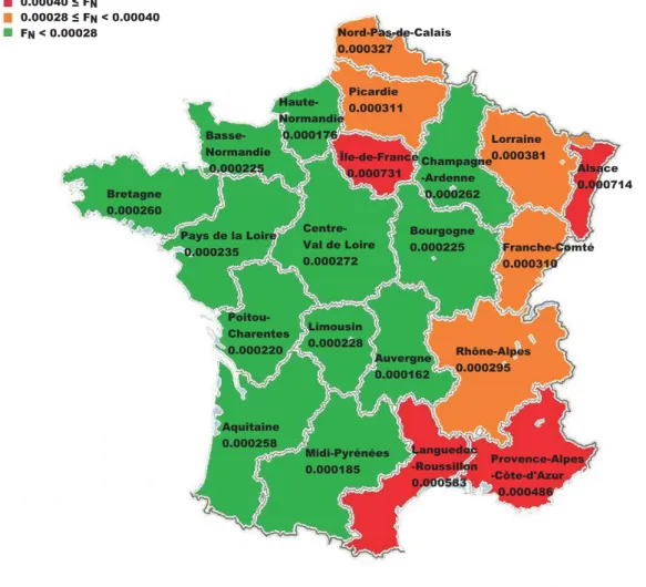 Fig. 3.6. Frequency coecient of MV accidents distributing in dierent regions