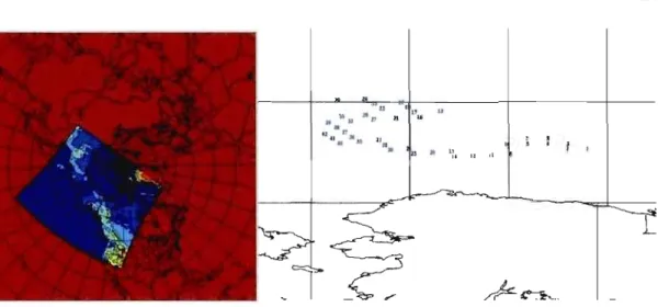 Figure  1.4-1  Le domaine de  l'intégration du  modèle GEM - LAM et les points correspondants aux  observations de SHEBA 