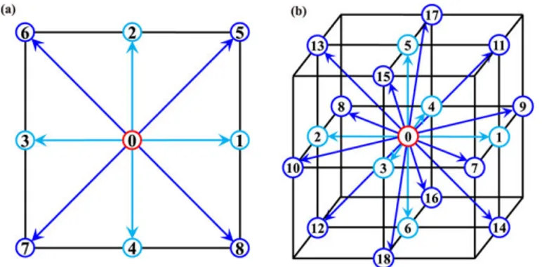 Figure 4.1 – Lattice in two-dimension (a) and three-dimension (b) used in our numerical method.