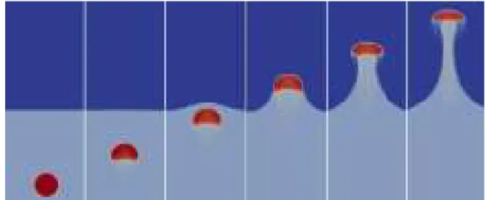 Fig. 6. Simulation Cahn-Hilliard/Navier-Stokes de la situa- situa-tion physique d´ecrite par la figure 4.