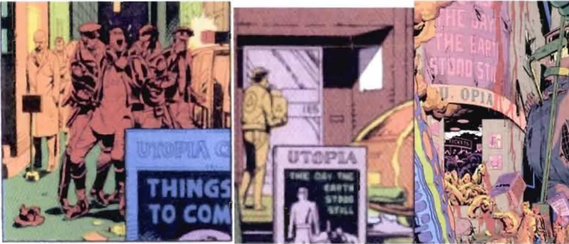 Figure  3.4  :  plusieurs  allusions  au  cinéma  Utopia.  Sources,  de  gauche  à  droite:  Watchmen,  chap