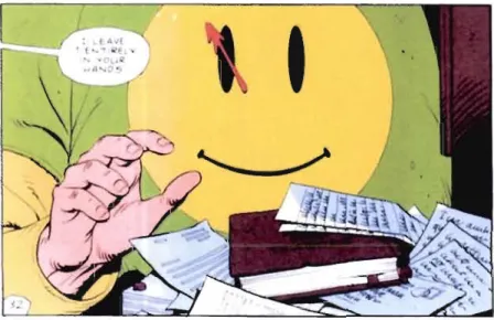Figure  3.9:  le  smiley  en  fermeture  de  l'œuvre.  Source:  Watchmen,  chap. 