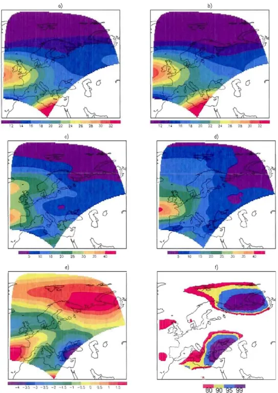 Fig. 13  Sarne  as  in  figure  12,  for  250-hPa  horizontal  wind  speed  (UV)  in  units  of  mis  for  means and  (mlS)2  for variances