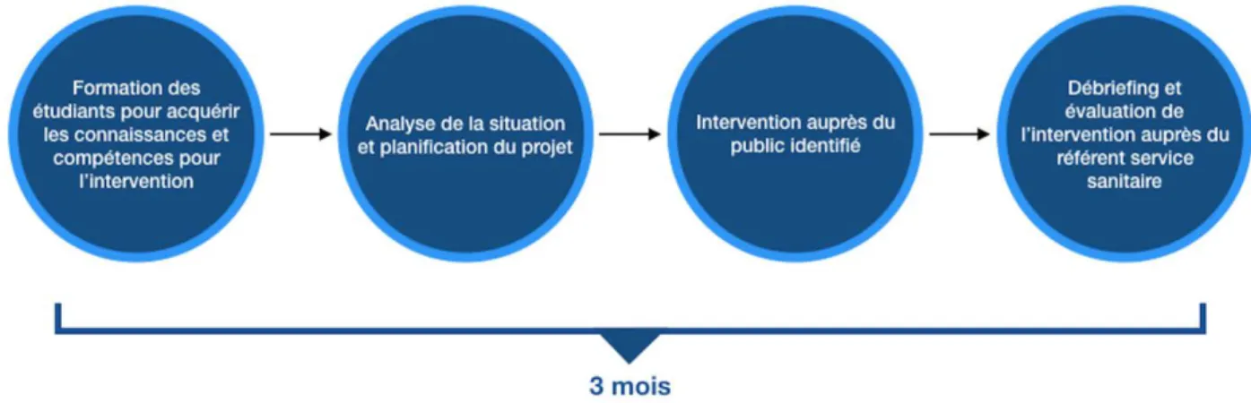 Figure 2 : Schéma représentant les différents temps du service sanitaire,  inspiré du schéma « Les formations en santé au service de la prévention 