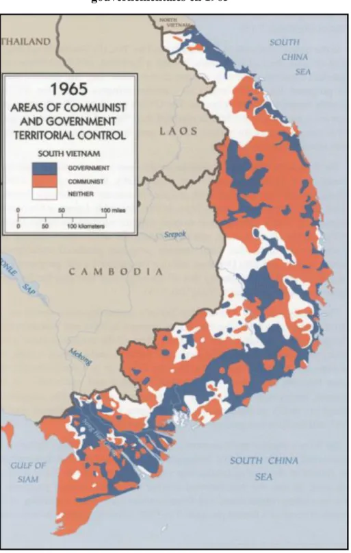 Figure 3 : Zones de la RVN contrôlées par les communistes et les forces  gouvernementales en 1965 51