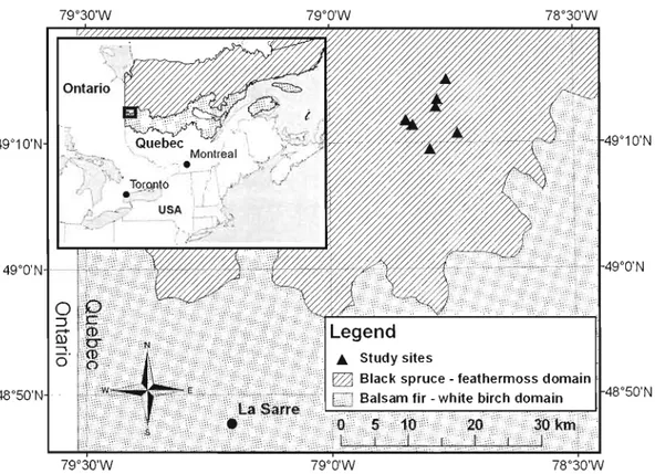 Figure  1.1  Map of the  study area  showing the  location of the  7 sampling  sites 