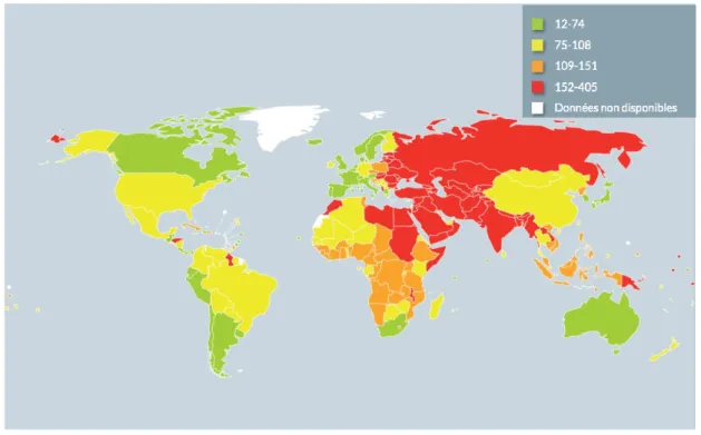 Figure 2 : Taux de mortalité par cardiopathie ischémique dans le monde (2)