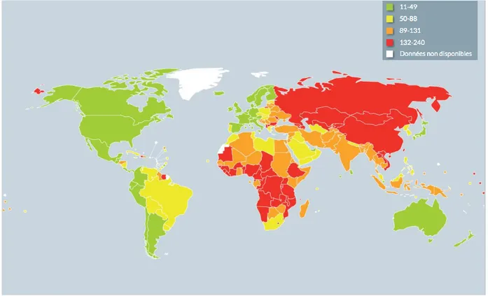 Figure 3 : Taux de mortalité par accidents vasculaires cérébraux dans le monde (2)