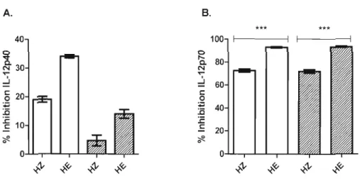 Figure 3.8:  1L-12p40 and  IL-12p70  inhibition  in  response  to  a  selective  inhibitor of the  p38  MAPK  (SB203580)