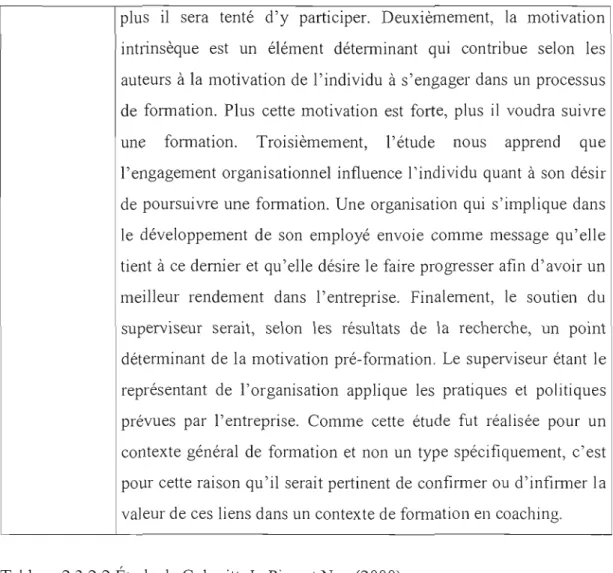 Tableau 2.3.2.2 Étude de Colguitt,  LePine et Noe (2000) 