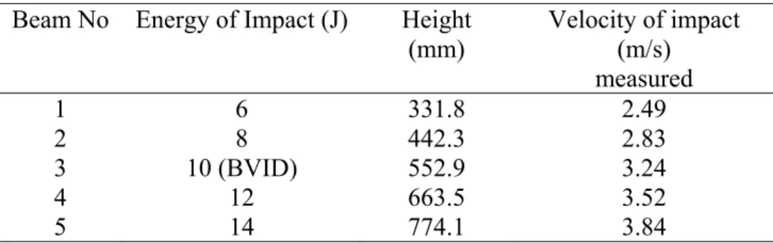 Table 3 Impact test parameters  