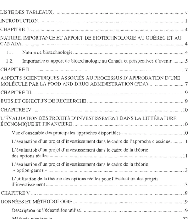 TABLE DES  MATIÈRES 