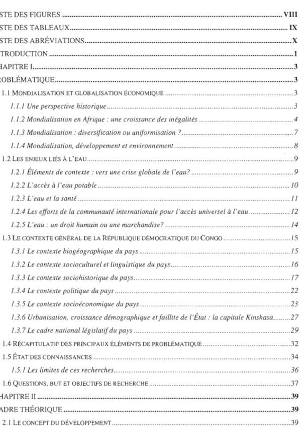TABLE DES  MATIÈRES 