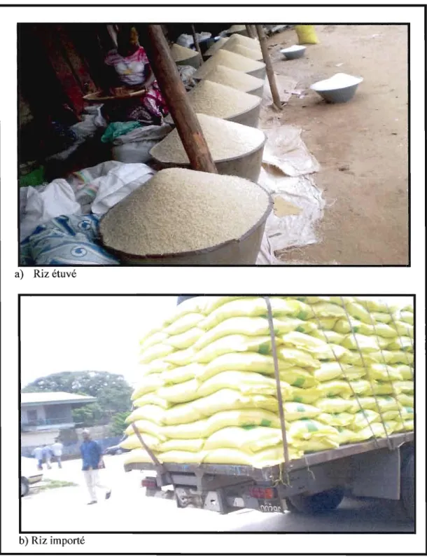 Figure 1.2:  Commerce du  Riz étuvé (a) et transport du  riz importé (b) 
