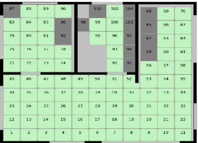 Figure 2.25 - Cartography of the tiles composing the sensing floor, with their identifiers