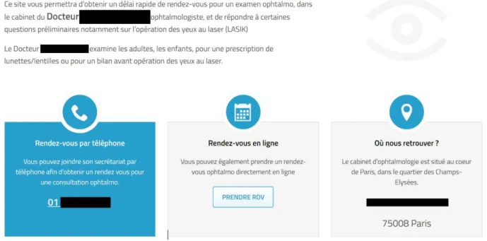 Figure 4  : Site internet d’ophtalmologue : Page d'accueil