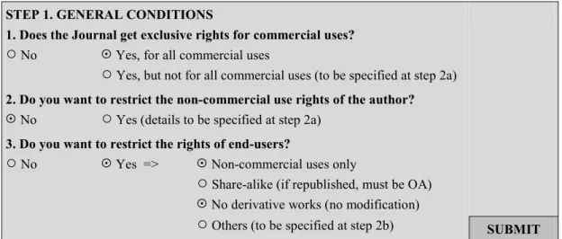 Figure 1. Facsimile of the first interface (Step 1) of a copyright policy description generator