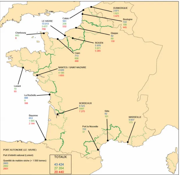 Figure 1.1 – Quantités de matériaux dragués dans les divers ports Français [28].