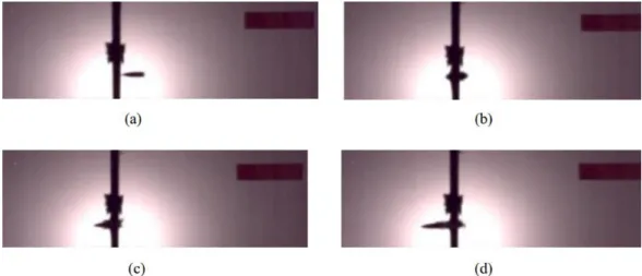 Figure I.27. Images successives de l’interaction entre le projectile et le composite. (a) 0 µs,  (b) 100 µs, (c) 200 µs et (d) 300 µs [44] 