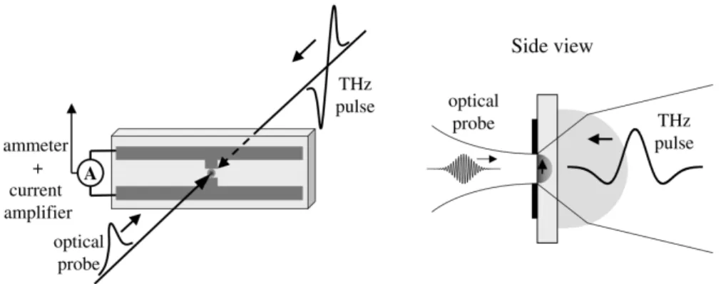 Figure 2.4: Schematic representation of THz pulse detection by a photoconduc- photoconduc-tive antenna [51]