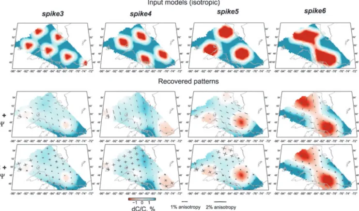 Figure 7. Resolution tests for isotropic low-velocity spike anomalies of varying sizes