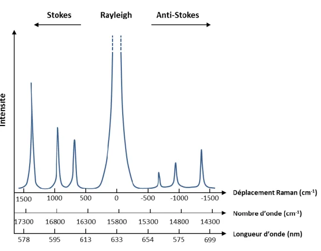 Figure 2 - Représentation d'un spectre de diffusion utilisant une source monochromatique  émettant à 633nm