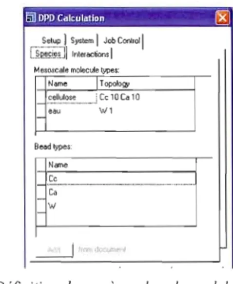 Figure 2.15	  Définition des espèces dans le module DPD dans  Materials  Studio 