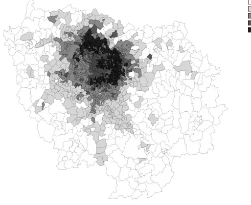 Graphique 2.11  Indice de concurrence pour les emplois à 45 minutes en TC