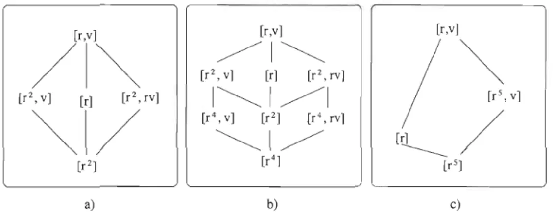 Figure 1.3 - Les treillis des classes de conjugaison des sous-groupes de  '0 2 ,  '0 4  et  '0 5 