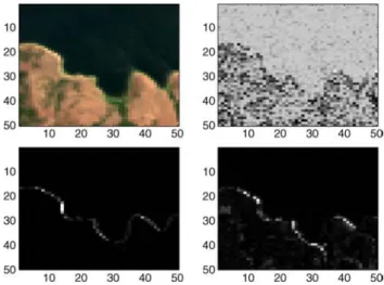 Fig. 11. Top, left: the Moffett field scene as composite true colors. Top, right: