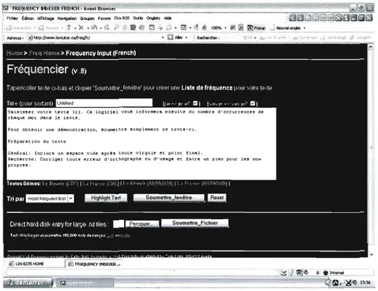 Figure 3.2  : Page écran de  l'interface du  Fréquencier 