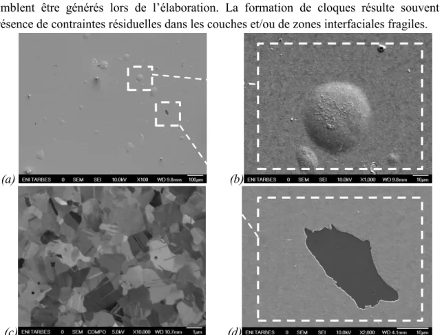 Figure 33 : Micrographies obtenues par microscopie électronique à balayage de la surface du  multicouches Ti/Pt/Au