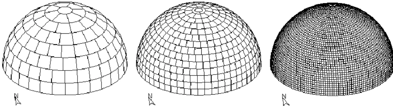 Figure 3.1 Exemple de partition de la voûte céleste en 145, 500 et 5000 tuiles  