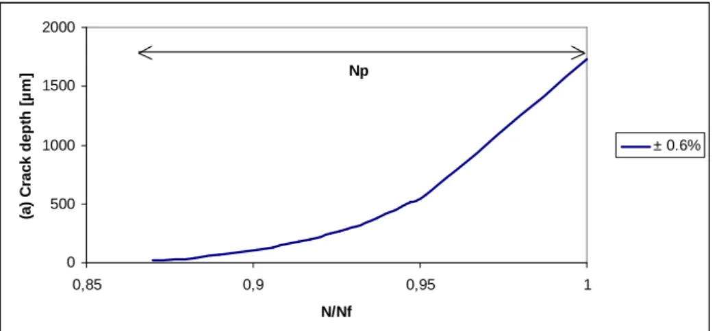 Figure IV. 49 : Fatigue crack history reconstitution for a fatigue test carried out with a total strain  amplitude of ±0.6 %