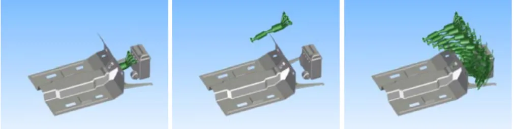 Figure 4.9 – Problème de désassemblage d’un pot d’échappement. Configurations ini- ini-tiale et finale et chemin solution.