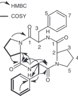 Figure 3. HMBC and COSY correlations of compound 3.