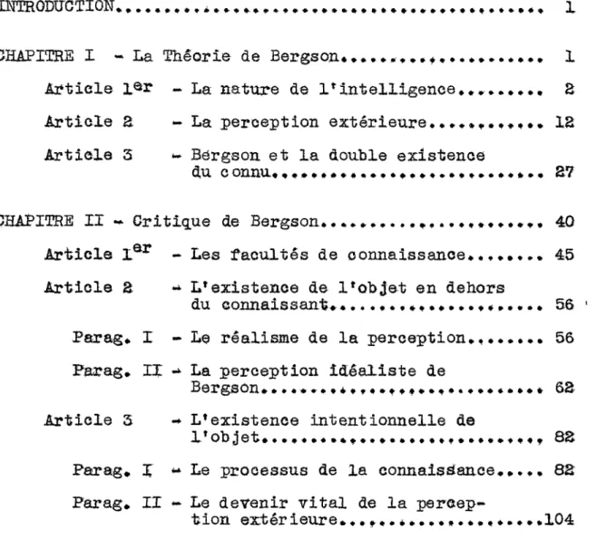 TABLE DES  MATIERES.