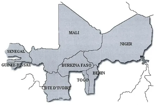 Figure 1  Carte des  pays membres de l'UEMOA 