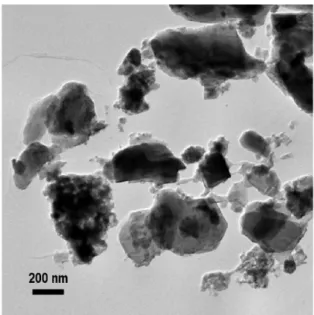 Figure 6. TEM images showing discrete 300 nm mean size BHA crystals heat treated at high temperature, 1300 °C
