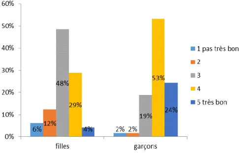 Figure 6. Répartition des filles et garçons selon leur sentiment de compétence en ÉP 