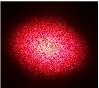 Figure 1.2 – Photographie d’un faisceau laser He-Ne diffusé par un mur.
