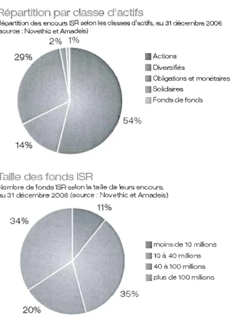 Figure 2.2: Taille des  FSR et  leur répartition selon  les  classes d'actifs (site  Novethic) 