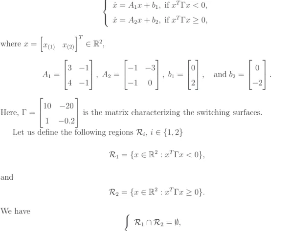 Figure 1.1 shows the phase plot of system (1.9). From Figure 1.1 we can observe the two situations which appear when the trajectories of system (1.11) reach switching surfaces.