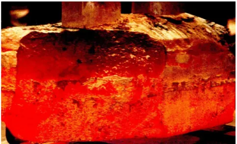 Figure 1-6 Cracked carbon anode due to the thermal shock   in the electrolysis cell [50]