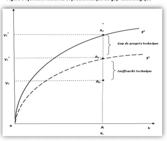 Figure 6 : fonction distance et problématique du gap-technologique 