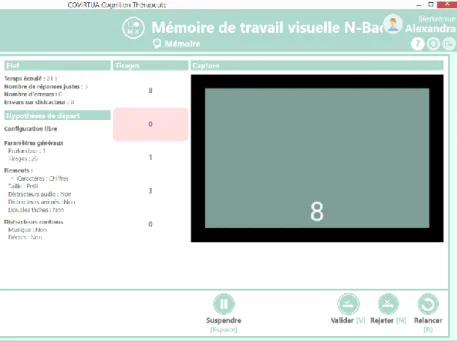 Figure 5 : Test de mémoire de travail N-back, écran thérapeute (45). 